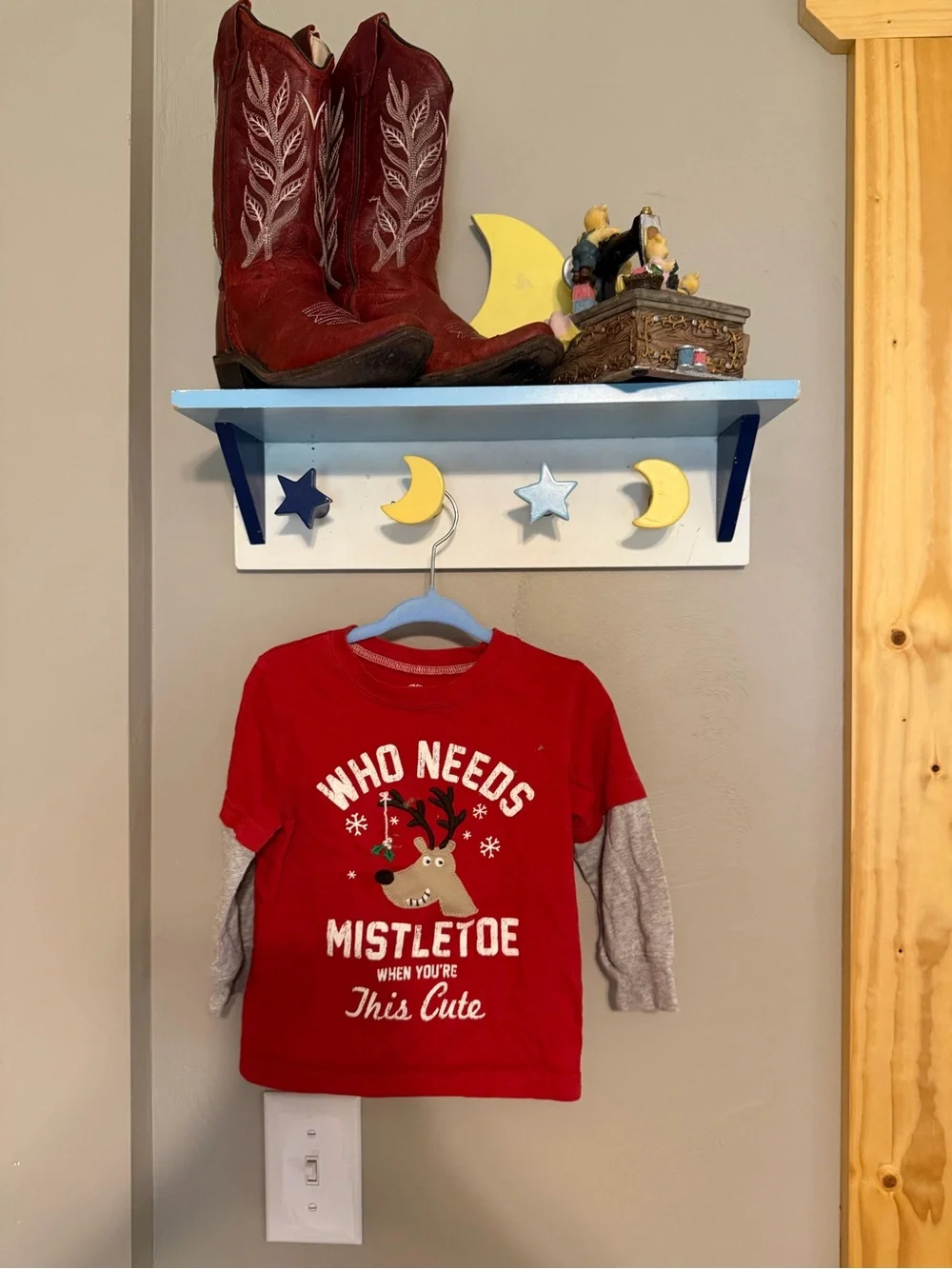 Carter's Red Layered-Look Long Sleeve Holiday Tee with Reindeer